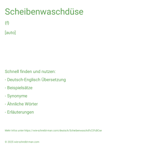 Wie schreibt man Scheibenwaschdüse? Bedeutung, Synonym, Antonym & Zitate.
