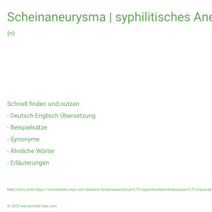 Wie schreibt man Scheinaneurysma | syphilitisches Aneurysma | traumatisches Aneurysma | zylindrisches Aneurysma? Bedeutung, Synonym, Antonym & Zitate.