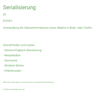 Wie schreibt man Serialisierung? Bedeutung, Synonym, Antonym & Zitate.