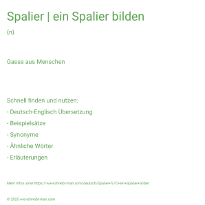 Wie schreibt man Spalier | ein Spalier bilden? Bedeutung, Synonym, Antonym & Zitate.