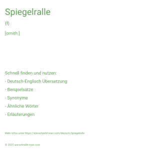 Wie schreibt man Spiegelralle? Bedeutung, Synonym, Antonym & Zitate.