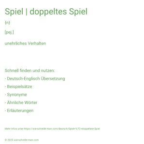 Wie schreibt man Spiel | doppeltes Spiel? Bedeutung, Synonym, Antonym & Zitate.
