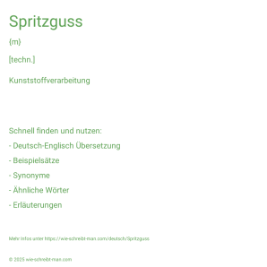 Wie schreibt man Spritzguss? Bedeutung, Synonym, Antonym & Zitate.
