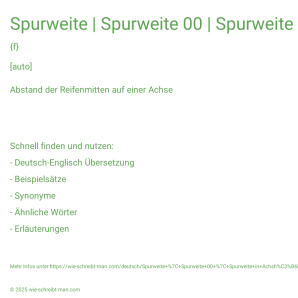 Wie schreibt man Spurweite | Spurweite 00 | Spurweite in Achshöhe? Bedeutung, Synonym, Antonym & Zitate.