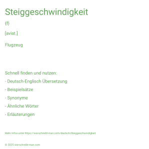 Wie schreibt man Steiggeschwindigkeit? Bedeutung, Synonym, Antonym & Zitate.