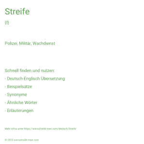 Wie schreibt man Streife? Bedeutung, Synonym, Antonym & Zitate.