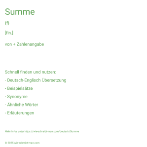 Wie schreibt man Summe? Bedeutung, Synonym, Antonym & Zitate.