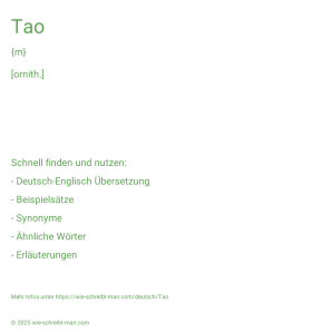 Wie schreibt man Tao? Bedeutung, Synonym, Antonym & Zitate.