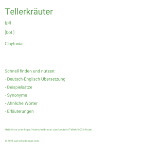 Wie schreibt man Tellerkräuter? Bedeutung, Synonym, Antonym & Zitate.