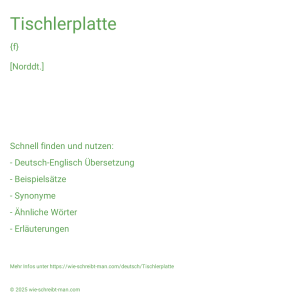 Wie schreibt man Tischlerplatte? Bedeutung, Synonym, Antonym & Zitate.