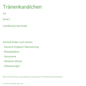 Wie schreibt man Tränenkanälchen? Bedeutung, Synonym, Antonym & Zitate.