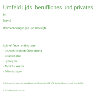 Wie schreibt man Umfeld | jds. berufliches und privates Umfeld? Bedeutung, Synonym, Antonym & Zitate.