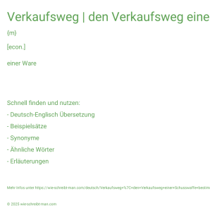 Wie schreibt man Verkaufsweg | den Verkaufsweg einer Schusswaffe bestimmen? Bedeutung, Synonym, Antonym & Zitate.