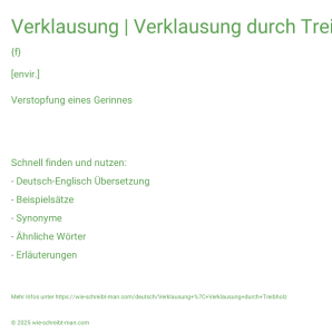 Wie schreibt man Verklausung | Verklausung durch Treibholz? Bedeutung, Synonym, Antonym & Zitate.