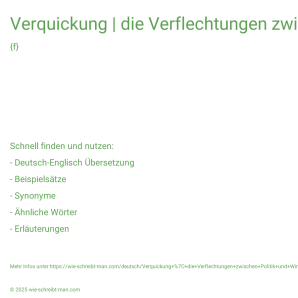 Wie schreibt man Verquickung | die Verflechtungen zwischen Politik und Wirtschaft? Bedeutung, Synonym, Antonym & Zitate.