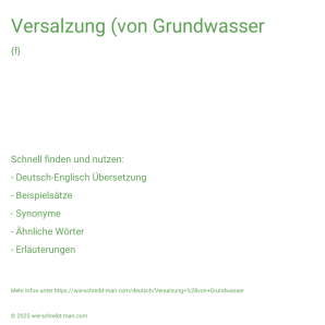 Wie schreibt man Versalzung (von Grundwasser? Bedeutung, Synonym, Antonym & Zitate.