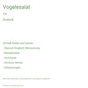 Wie schreibt man Vogelesalat? Bedeutung, Synonym, Antonym & Zitate.