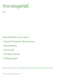 Wie schreibt man Vorratsgefäß? Bedeutung, Synonym, Antonym & Zitate.