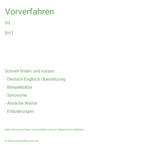 Wie schreibt man Vorverfahren? Bedeutung, Synonym, Antonym & Zitate.