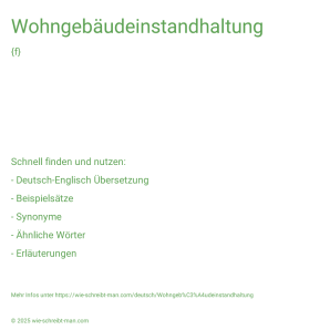 Wie schreibt man Wohngebäudeinstandhaltung? Bedeutung, Synonym, Antonym & Zitate.