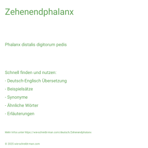 Wie schreibt man Zehenendphalanx? Bedeutung, Synonym, Antonym & Zitate.