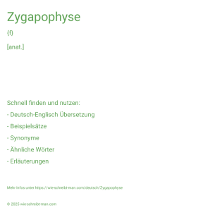 Wie schreibt man Zygapophyse? Bedeutung, Synonym, Antonym & Zitate.