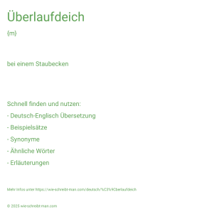 Wie schreibt man Überlaufdeich? Bedeutung, Synonym, Antonym & Zitate.