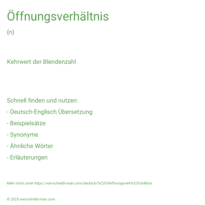 Wie schreibt man Öffnungsverhältnis? Bedeutung, Synonym, Antonym & Zitate.