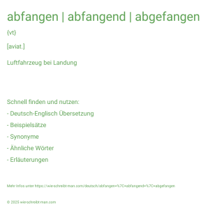 Wie schreibt man abfangen | abfangend | abgefangen? Bedeutung, Synonym, Antonym & Zitate.