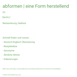 Wie schreibt man abformen | eine Form herstellend? Bedeutung, Synonym, Antonym & Zitate.