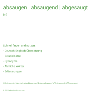 Wie schreibt man absaugen | absaugend | abgesaugt? Bedeutung, Synonym, Antonym & Zitate.