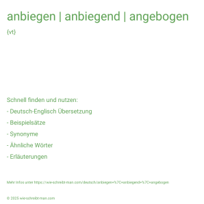 Wie schreibt man anbiegen | anbiegend | angebogen? Bedeutung, Synonym, Antonym & Zitate.