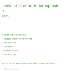Wie schreibt man bewährte Laboratoriumspraxis? Bedeutung, Synonym, Antonym & Zitate.