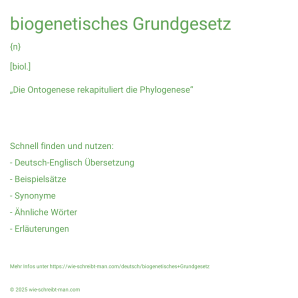 Wie schreibt man biogenetisches Grundgesetz? Bedeutung, Synonym, Antonym & Zitate.