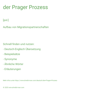 Wie schreibt man der Prager Prozess? Bedeutung, Synonym, Antonym & Zitate.