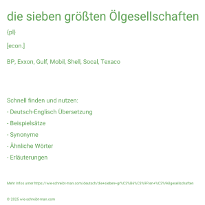 Wie schreibt man die sieben größten Ölgesellschaften? Bedeutung, Synonym, Antonym & Zitate.