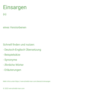 Wie schreibt man Einsargen? Bedeutung, Synonym, Antonym & Zitate.