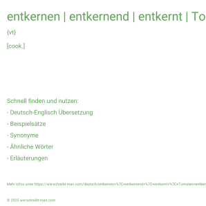 Wie schreibt man entkernen | entkernend | entkernt | Tomaten entkernen? Bedeutung, Synonym, Antonym & Zitate.