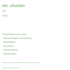 Wie schreibt man etc. shunten? Bedeutung, Synonym, Antonym & Zitate.