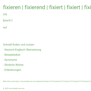Wie schreibt man fixieren | fixierend | fixiert | fixiert | fixierte | Er ist stark auf seine Mutter fixiert.? Bedeutung, Synonym, Antonym & Zitate.