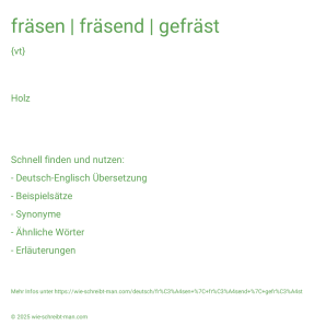 Wie schreibt man fräsen | fräsend | gefräst? Bedeutung, Synonym, Antonym & Zitate.