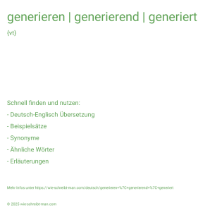 Wie schreibt man generieren | generierend | generiert? Bedeutung, Synonym, Antonym & Zitate.