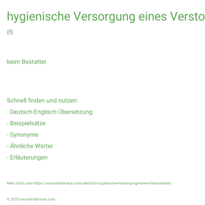 Wie schreibt man hygienische Versorgung eines Verstorbenen? Bedeutung, Synonym, Antonym & Zitate.