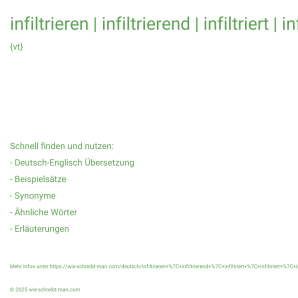 Wie schreibt man infiltrieren | infiltrierend | infiltriert | infiltriert | infiltrierte? Bedeutung, Synonym, Antonym & Zitate.