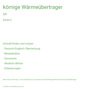Wie schreibt man körnige Wärmeübertrager? Bedeutung, Synonym, Antonym & Zitate.