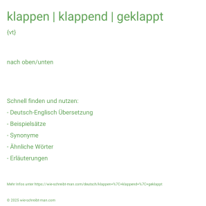 Wie schreibt man klappen | klappend | geklappt? Bedeutung, Synonym, Antonym & Zitate.