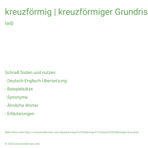 Wie schreibt man kreuzförmig | kreuzförmiger Grundriss? Bedeutung, Synonym, Antonym & Zitate.