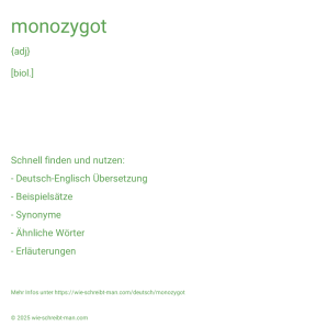 Wie schreibt man monozygot? Bedeutung, Synonym, Antonym & Zitate.