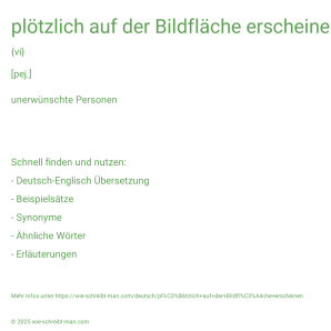 Wie schreibt man plötzlich auf der Bildfläche erscheinen? Bedeutung, Synonym, Antonym & Zitate.