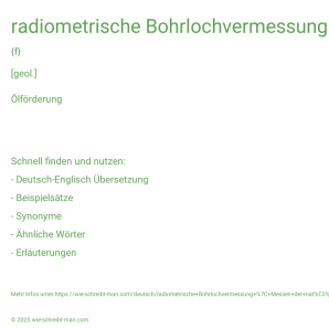 Wie schreibt man radiometrische Bohrlochvermessung | Messen der natürlichen Gammastrahlung im Bohrloch? Bedeutung, Synonym, Antonym & Zitate.
